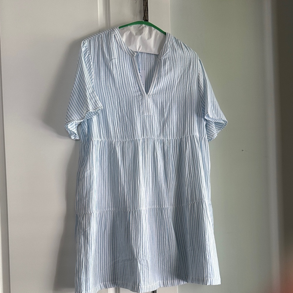 Southern Tide Light Blue and White Striped Mini Dress